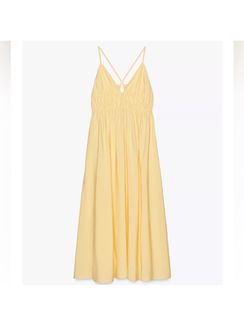 Zara Pale Yellow Maxi Dress with Smocked Waist